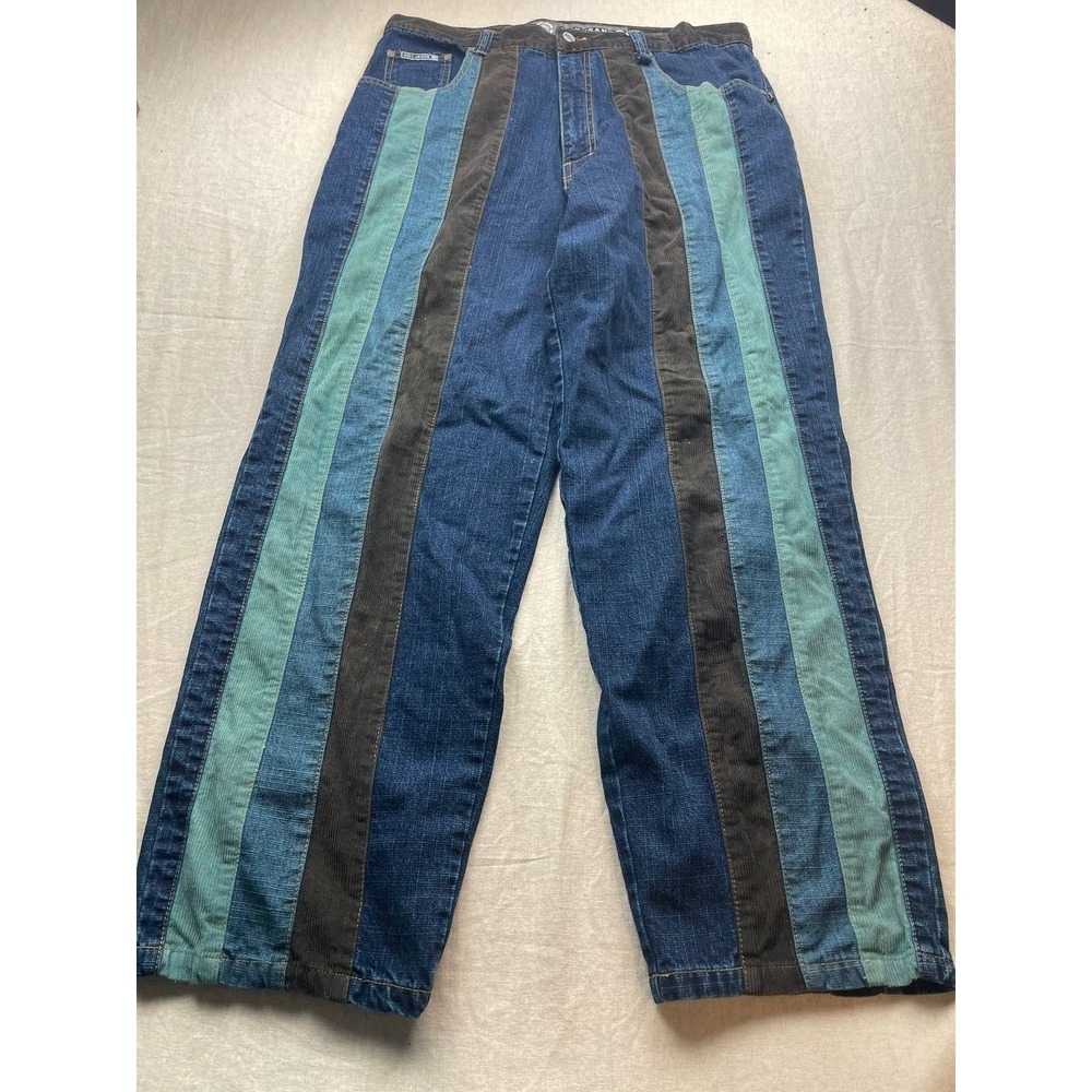 Vintage Y2K Noiz Baggy Loose Fit Corduroy Denim Cut & Sew‎ Jeans Size 38X30 Blue